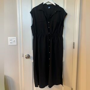 Old Navy Black Midi Dress with Button-Front